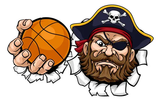 Vector illustration of Pirate Basketball Ball Sports Mascot Cartoon