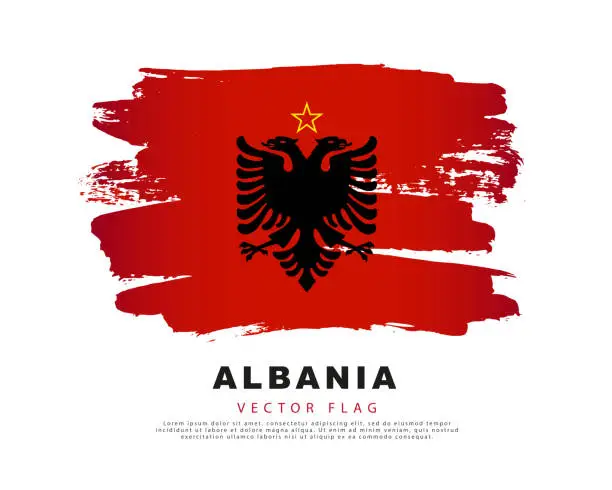 Vector illustration of Flag of Albania. Red brush strokes drawn by hand. Vector illustration on a white background.