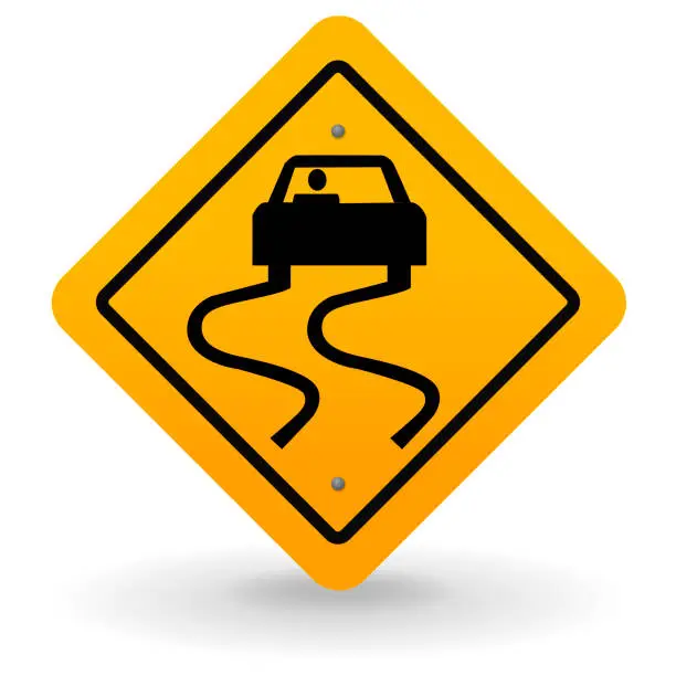 Vector illustration of Sign Street Road Car Slippery Road Warning icon vector