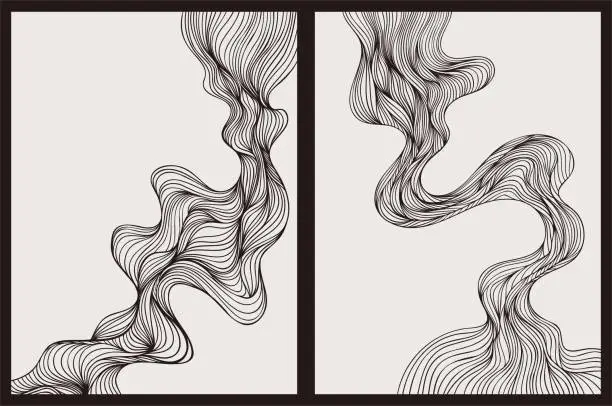 Vector illustration of Stylish hand drawn illustration with smoke. Background in black and beige colors.