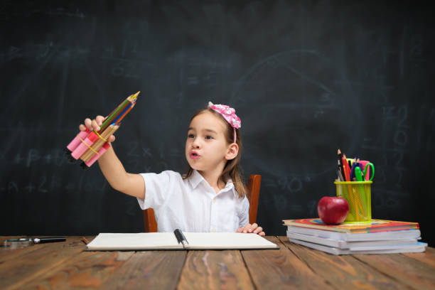 Back To School Concept, Happy Smiling Child Student Studying