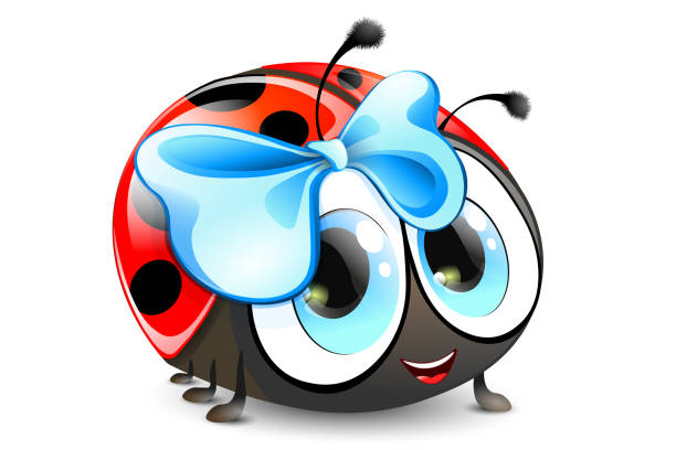 illustrazioni stock, clip art, cartoni animati e icone di tendenza di coccinella con fiocco blu - ladybug
