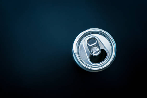 istock Flat lay of aluminum Can opened on black background with copy space 1409659666