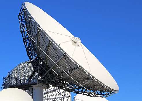 Close-up View Of Satellite Dish With Blue Sky Background