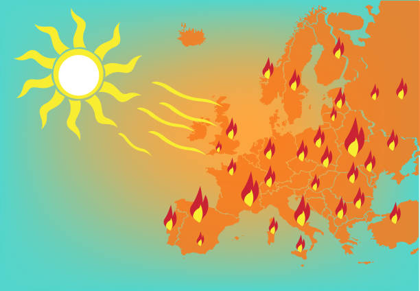 Europe Heat Wave or Forest Fires Concept. Editable Clip Art. Illustration of Europe Heat Wave or Forest Fires Concept. Editable Clip Art. el nino stock illustrations