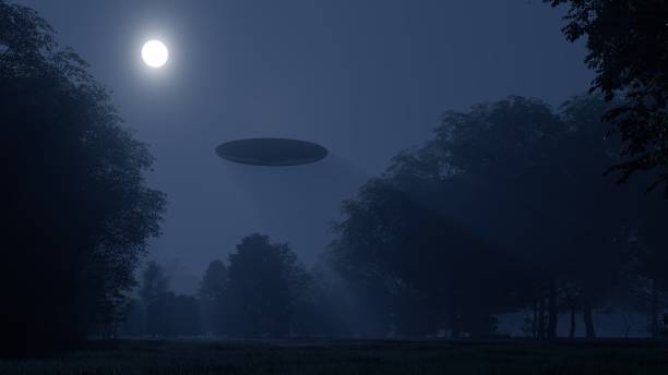 istock 3d ufo flew over the wild forest at night 1409661239