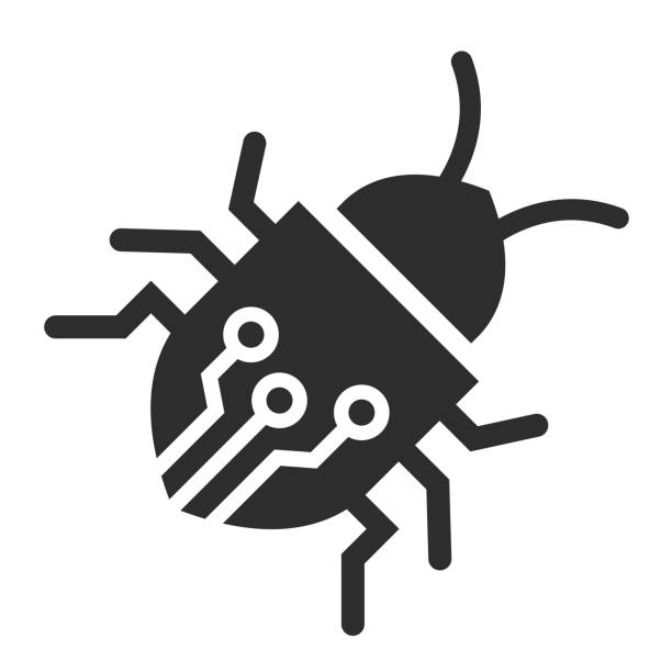 Computer bug icon with circuit Circuit bug vector icon isolated on white background spyware stock illustrations