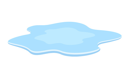 Water spill on a floor, puddle isometric vector cartoon on white background