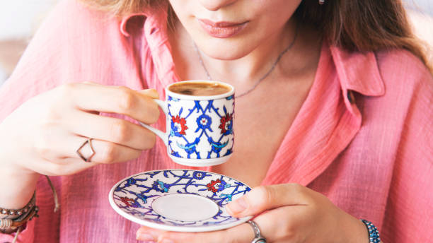 Traditional turkish coffee drink concept stock photo