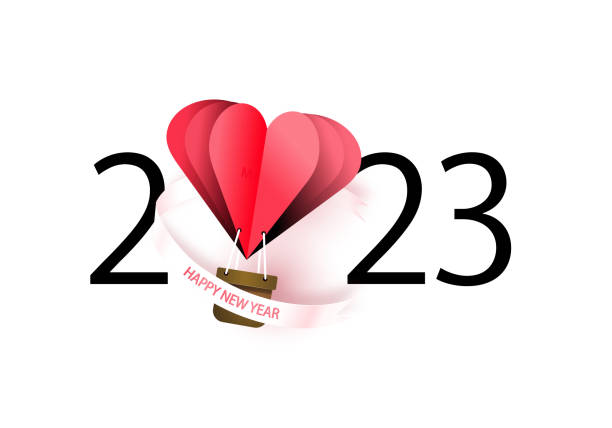 istock Happy new year 2023. Heart air balloon. Love theme 1409664389