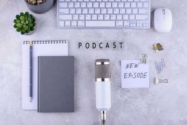 istock Podcast new episode concept with microphone 1409664774