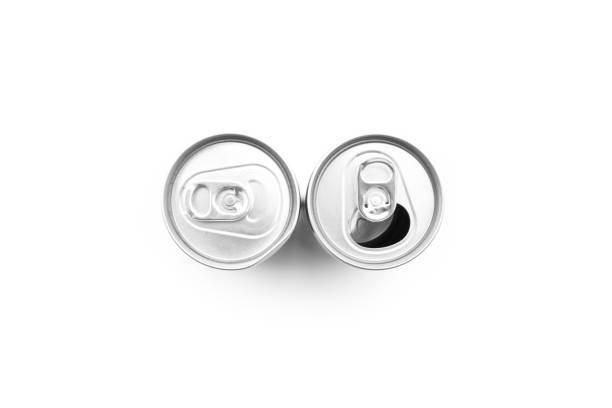 istock Flat lay of Two aluminum can opened on white background 1409665904