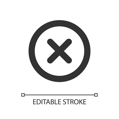Delete button pixel perfect linear ui icon. Alert error. Toolbar control. Menu command. GUI, UX design. Outline isolated user interface element for app and web. Editable stroke. Arial font used