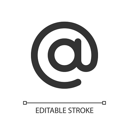 At sign pixel perfect linear ui icon. Email address. Online communication. Ampersand. GUI, UX design. Outline isolated user interface element for app and web. Editable stroke. Arial font used