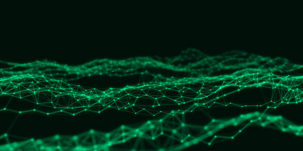 istock Business futuristic backdrop. Network connection structure cyberspace with moving particles. Abstract cyber security background. 3D rendering. 1409666257