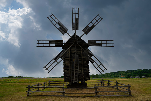 Field with windmills. Beautiful field in Europe with windmills