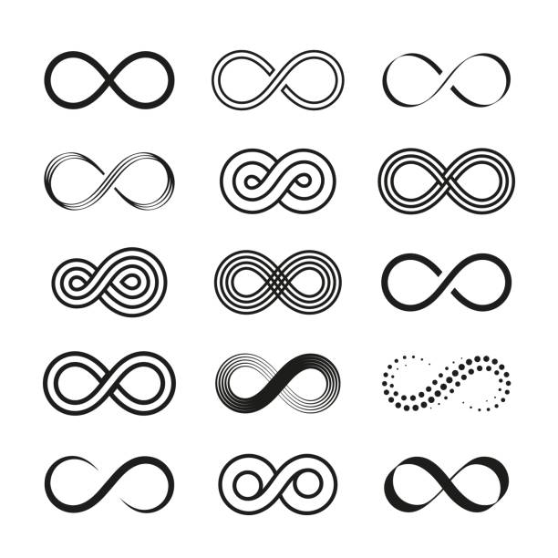 ilustrações de stock, clip art, desenhos animados e ícones de black infinity symbols. line infinite symbol, eternity swirl sign. isolated mobius loop icons, line endless elements for design. geometric unlimited logo tidy vector set - infinity