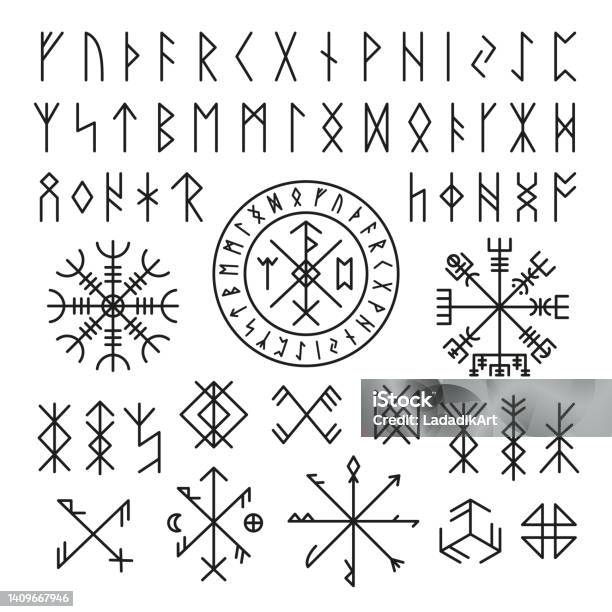 Futhark Viking Norse Runic Design Icons Old Mystery Sign Magic Ancient Symbols For Game Or Tattoo Nordic Mythology Celtic Tidy Vector Collection Stock Illustration - Download Image Now