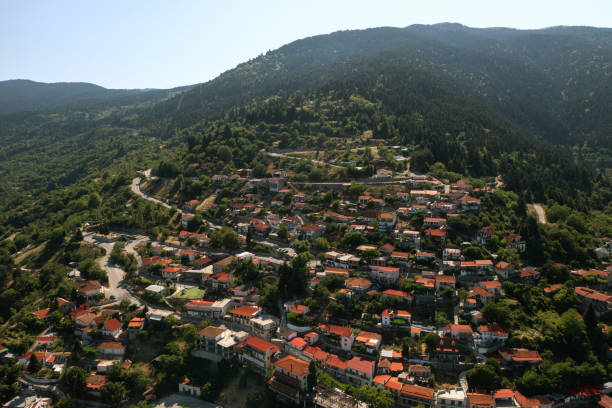 istock Drone view of Greek village. 1409669657