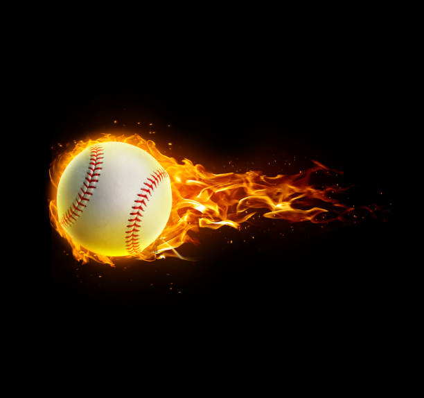 baseball, on fire on black background - fireball fire isolated cut out imagens e fotografias de stock