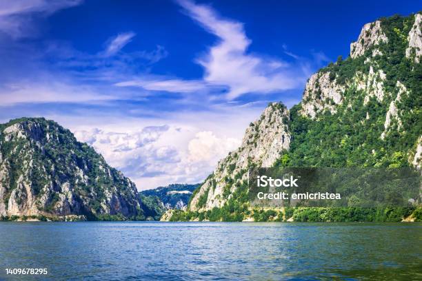 Dubova Lake Danube River Famous Danube Gorge Iron Gates Romania And Serbia Stock Photo - Download Image Now