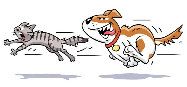 Vector illustration of Dog Chasing A Cat