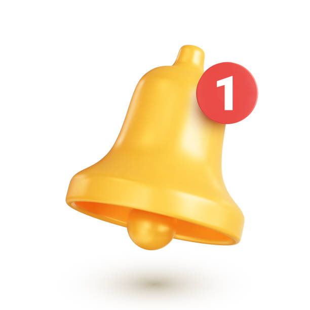 istock Bell icon with notification counter. Realistic golden bell, concept of a new message notification in social media, instant messengers or email. 3d vector illustration on white background 1409679389