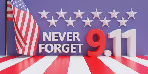istock 9 11 Never Forget. Text and USA flag on stripe and star background. Patriot Day. 3d render 1409679526