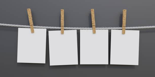 istock Paper card hang with clothespin. Blank memo note, reminder on black. Advertise template. 3d render 1409679534