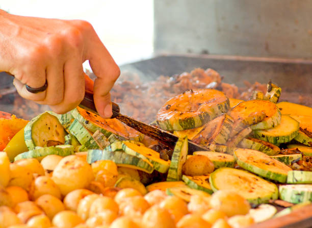 chopped vegetables cooking on plate