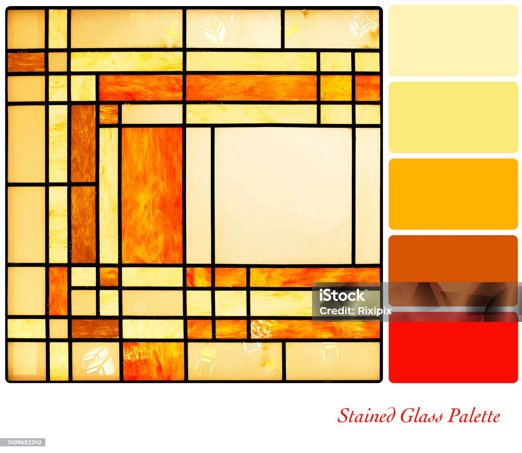 Stained Glass Palette Stained glass panel in warm tones, with complimentary colour swatches Abstract Stock Photo