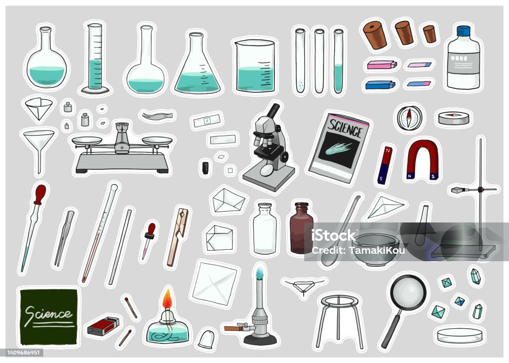 Lab Instrument Cut Out Diecut Seal Science Laboratory Tool Equipment Set Vector Material Stock ...