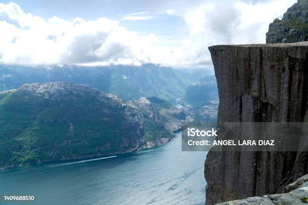 Views Of Preikestollen And Lysefjord On A Cloudy Day Stock Photo - Download Image Now