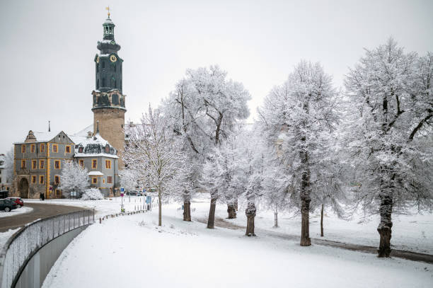 Weimar, Germany - January 03, 2021: The Weimar Residence Palace stands near the historic centre of Weimar on the edge of the Ilmpark.
