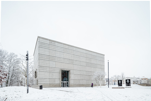 Weimar, Germany - January 03, 2021: The new Bauhaus Museum was built in 2019 by architect Heike Hanada.
