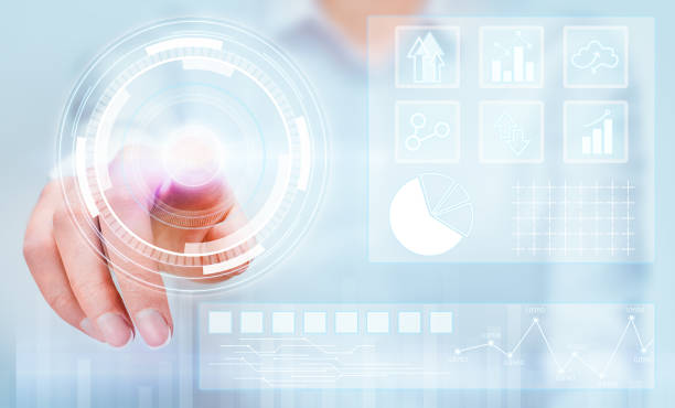 istock holographic screen with various icons 1409690119