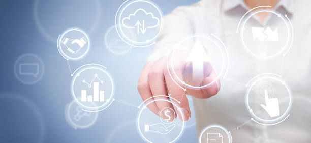 istock woman touches a virtual screen 1409690135