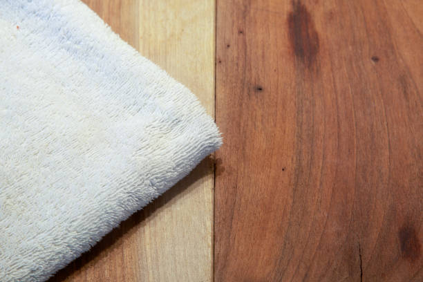 istock Overhead view of light brown wooden table 1409690337