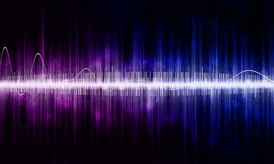 bright purple-blue abstract sound wave on black background