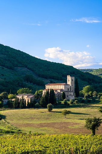 The Abbey of Sant'Antimo, completed in the 12th century, stands in remote location in the commune of Montalcino