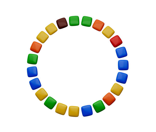 istock Square shape Rainbow colorful candies flying around circle 3d illustration 1409696180