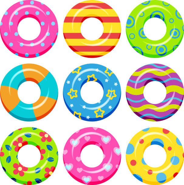 ilustrações de stock, clip art, desenhos animados e ícones de colorful swim ring illustrations set isolated on white background - swim ring