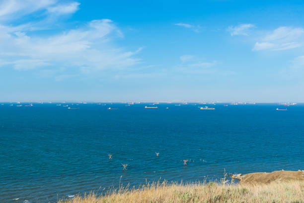 Kerch Strait. View from the Crimean coast. The strait is the border between Europe and Asia