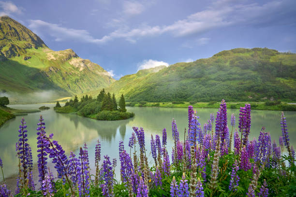 awesome landscape in dawn light at Lake Zeinissee, Silvretta montains, Vorarlberg, Austria