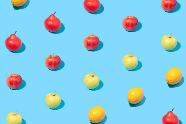 istock Summer pattern of ripe fruits on blue background. 1409701195