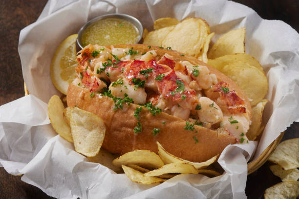 Lobster Roll with Garlic Butter and Potato Chips