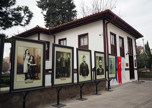 Altındağ, Ankara Turkey - January 2021: The House of Mehmet Akif Ersoy in the Central Campus of the Hacettepe University. Mehmet Akif is one of Turkey's most famous poets.  Photographs of himself and his family can be seen in front of the museum.