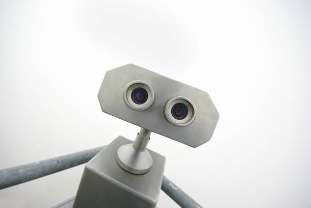 Tourist binoculars looks like a cute robot. stock photo