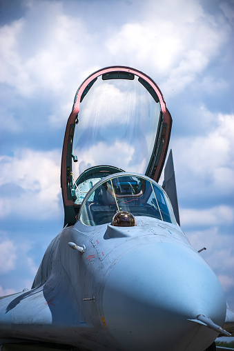 Fighter pilot about to take off in a modern combat aircraft.Related images: