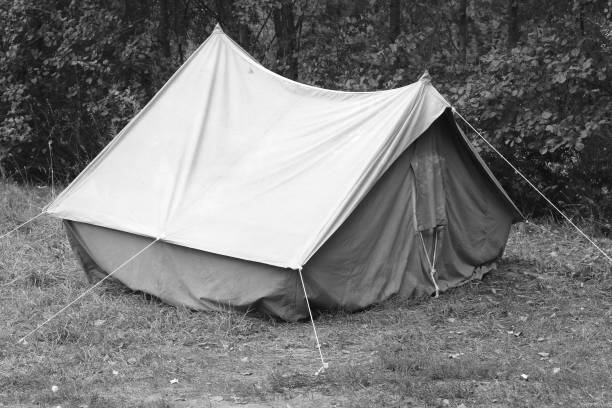 istock Old canvas tent in tourist camp in summer 1409709838